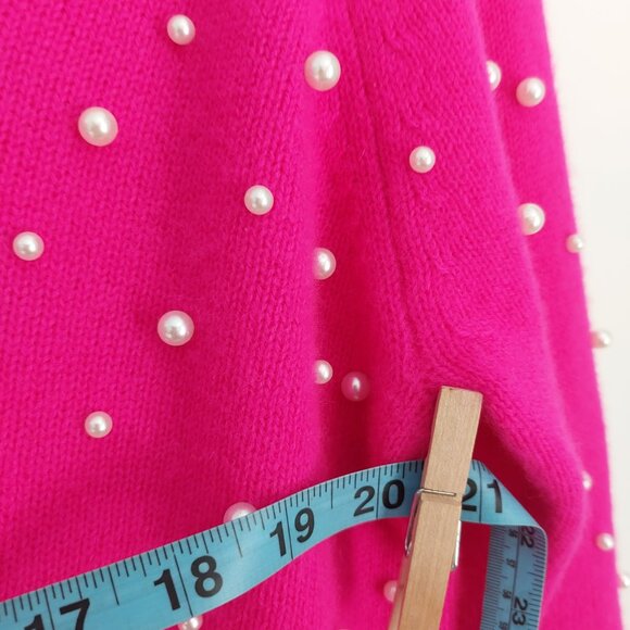Charter Club Pink Cashmere Sweater Double V-Neck Pearl Embellished Feminine - Picture 7 of 10